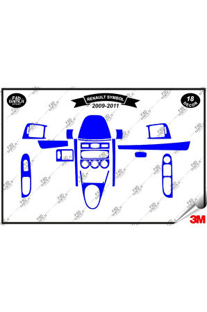 Renault Symbol 2009-2011 Torpido Konsol Trim Göğüs Maun Kaplama Set 18 Parça Mavi
