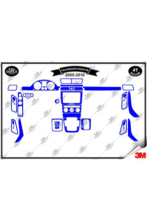 Volkswagen  Passat B6 2005-2010 Torpido Konsol Trim Göğüs Maun Kaplama Set 41 Parça Mavi