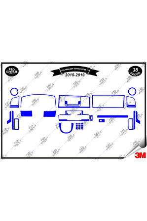 Volkswagen Transporter T7 2015-2019 Torpido Konsol Trim Göğüs Maun Kaplama Set 38 Parça Mavi