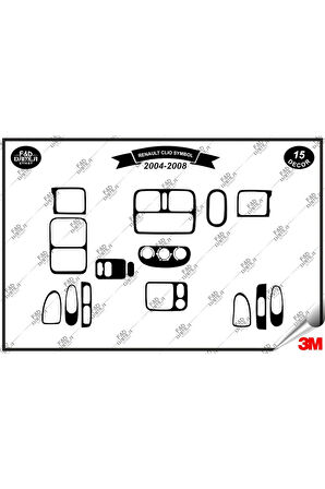 Renault Clio Symbol 2004-2008 Torpido Konsol Trim Göğüs Maun Kaplama Set 15 Parça Siyah