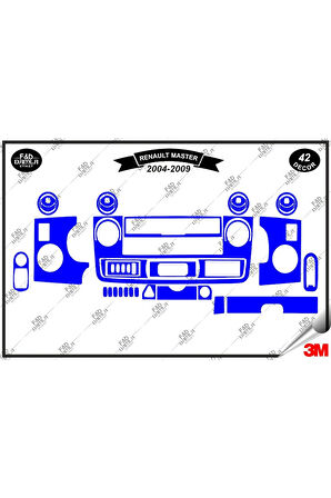 Renault Master 2 (2004-2009)Torpido Konsol Trim Göğüs Maun Kaplama Set 42 Parça Mavi
