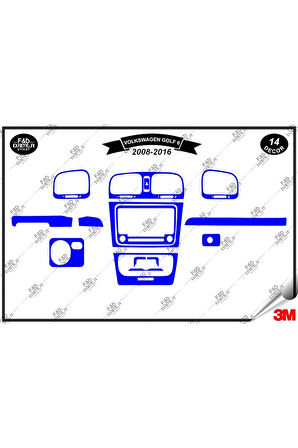 Volkswagen Golf 6 2008-2016 Torpido Konsol Trim Göğüs Maun Kaplama Set 14 Parça Mavi