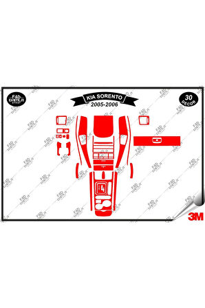 Kıa Sorento 2005-2006 Torpido Konsol Trim Göğüs Maun Kaplama Set 30 Parça Kırmızı