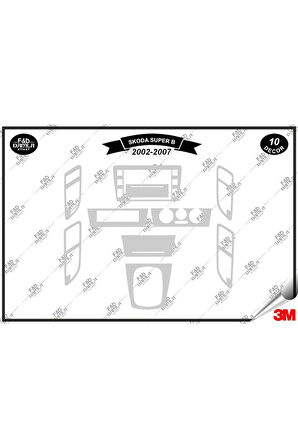 Skoda Suber B V2002-2007 Torpido Konsol Trim Göğüs Maun Kaplama Set 10 Parça Gümüş