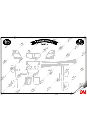 Renault Fluance 2010 Torpido Konsol Trim Göğüs Maun Kaplama Set 23 Parça Gümüş