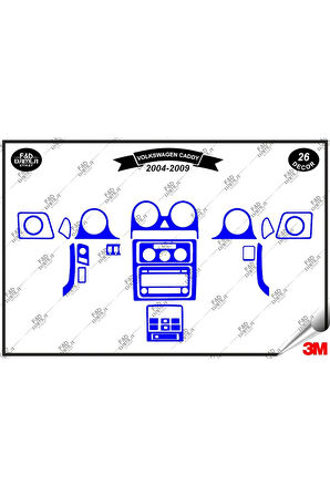 Volkswagen VW Caddy 2004-2009 Torpido Konsol Trim Göğüs Maun Kaplama Set 22 Parça Mavi