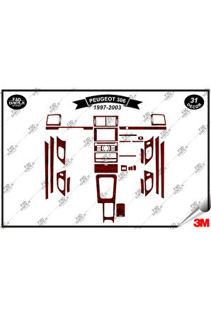 Peugeot 306 1997-2003 Torpido Konsol Trim Göğüs Maun Kaplama Set 31 Parça Maun