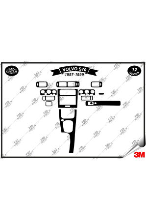 Volvo S70 1997-1999 Torpido Konsol Trim Göğüs Maun Kaplama Set 12 Parça Siyah