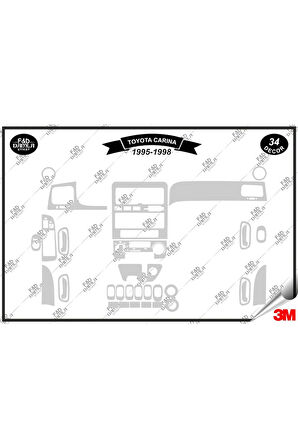 Toyota Carina 1995-1998 Torpido Konsol Trim Göğüs Maun Kaplama Set 34 Parça Gümüş