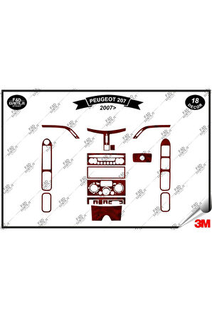 Peugeot 207 (2007) Torpido Konsol Trim Göğüs Maun Kaplama Set 18 Parça Maun