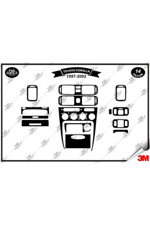 Toyota Corolla 1997-2002 Torpido Konsol Trim Göğüs Maun Kaplama Set 14 Parça Siyah
