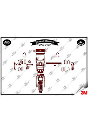 Renault Megane 2 Dijital 2003-2009 Torpido Konsol Trim Göğüs Maun Kaplama Set 57 Parça Maun