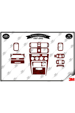 Toyota Corolla 1997-2002 Torpido Konsol Trim Göğüs Maun Kaplama Set 14 Parça Maun