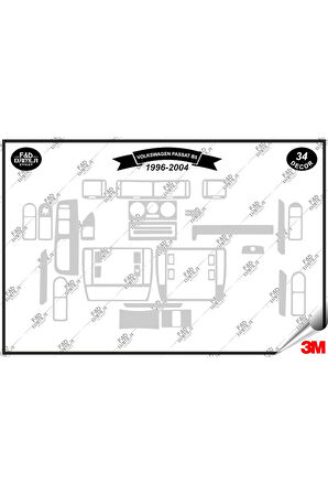Volkswagen Passat B5 1996-2004 Torpido Konsol Trim Göğüs Maun Kaplama Set 34 Parça Gümüş