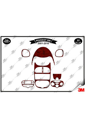 Peugeot 206 2001-2010 Torpido Konsol Trim Göğüs Maun Kaplama Set 11 Parça Maun