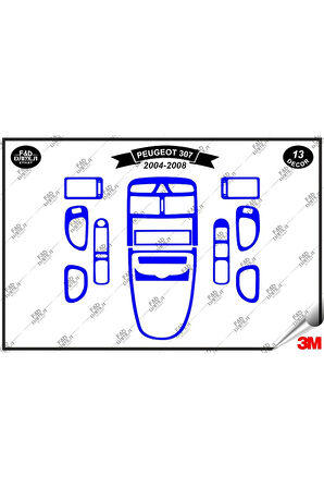 Peugeot 307 2004-2008 Torpido Konsol Trim Göğüs Maun Kaplama Set 13 Parça Mavi