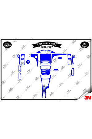 Renault Laguna 2002-2007 Torpido Konsol Trim Göğüs Maun Kaplama Set 30 Parça Mavi