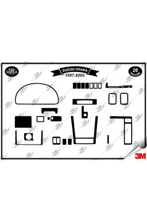 Suzuki Vitara 1997-2005 Torpido Konsol Trim Göğüs Maun Kaplama Set 26 Parça Siyah