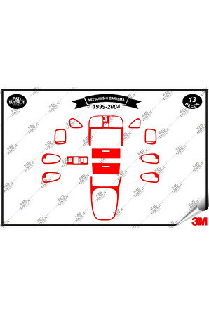 Mitsubishi Carisma 1999-2004 Torpido Konsol Trim Göğüs Maun Kaplama Set 13 Parça Kırmızı