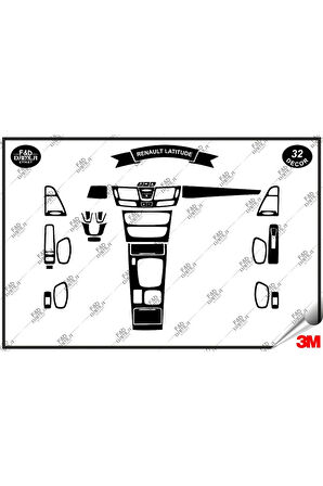 Renault Latıtude Torpido Konsol Trim Göğüs Maun Kaplama Set 32 Parça Siyah