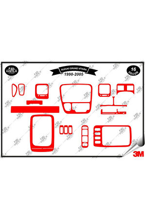 Suzuki Grand Vitara 1998-2005 Torpido Konsol Trim Göğüs Maun Kaplama Set 16 Parça Kırmızı