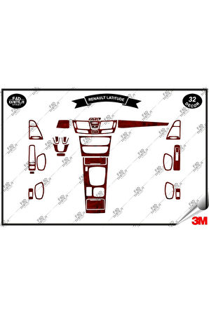 Renault Latıtude Torpido Konsol Trim Göğüs Maun Kaplama Set 32 Parça Maun