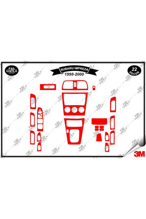 Subaru Impreza 1998-2000 Torpido Konsol Trim Göğüs Maun Kaplama Set 22 Parça Kırmızı