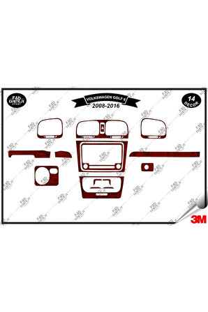 Volkswagen Golf 6 2008-2016 Torpido Konsol Trim Göğüs Maun Kaplama Set 14 Parça Maun