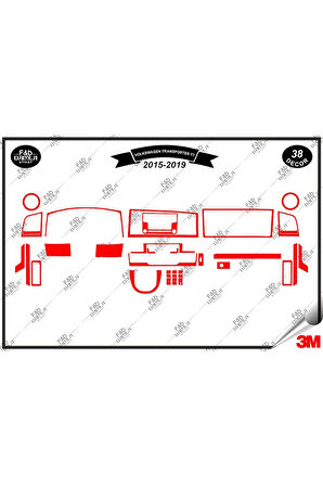 Volkswagen Transporter T7 2015-2019 Torpido Konsol Trim Göğüs Maun Kaplama Set 38 Parça Kırmızı