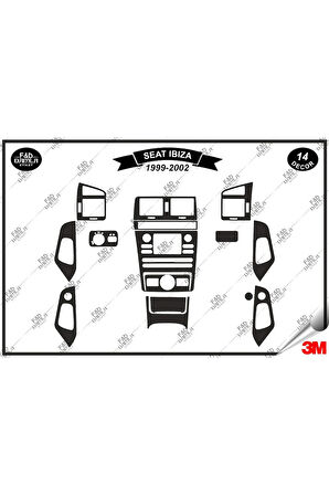 Seat İbiza 1999-2002 Torpido Konsol Trim Göğüs Maun Kaplama Set 14 Parça Siyah