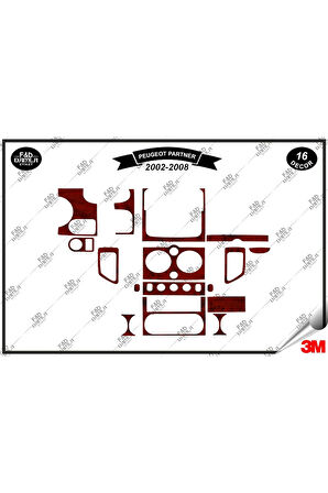 Peugeot Partner 2002 -2008 Torpido Konsol Trim Göğüs Maun Kaplama Set 16 Parça Maun