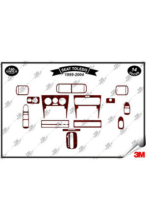 Seat Toledo 1999-2004 Torpido Konsol Trim Göğüs Maun Kaplama Set 14 Parça Maun