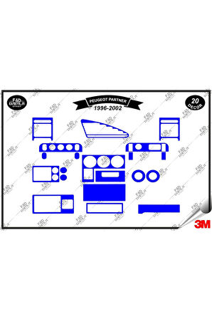 Peugeot Partner 1996-2002 Torpido Konsol Trim Göğüs Maun Kaplama Set 20 Parça Mavi