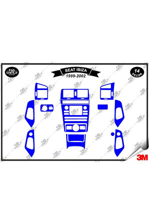 Seat İbiza 1999-2002 Torpido Konsol Trim Göğüs Maun Kaplama Set 14 Parça Mavi
