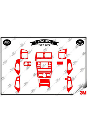 Seat İbiza 1999-2002 Torpido Konsol Trim Göğüs Maun Kaplama Set 14 Parça Kırmızı