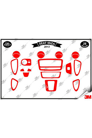 Seat İbiza 2013 Torpido Konsol Trim Göğüs Maun Kaplama Set 28 Parça Kırmızı