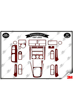 Volkswagen Golf 4 1997-2003 Torpido Konsol Trim Göğüs Maun Kaplama Set 22 Parça Maun