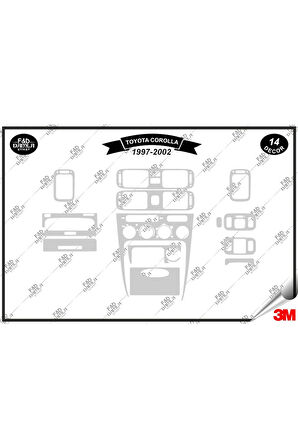 Toyota Corolla 1997-2002 Torpido Konsol Trim Göğüs Maun Kaplama Set 14 Parça Gümüş