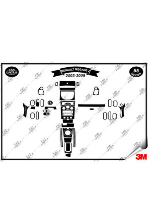 Renault Megane 2  Analog 2003-2009 Torpido Konsol Trim Göğüs Maun Kaplama Set 55 Parça Siyah