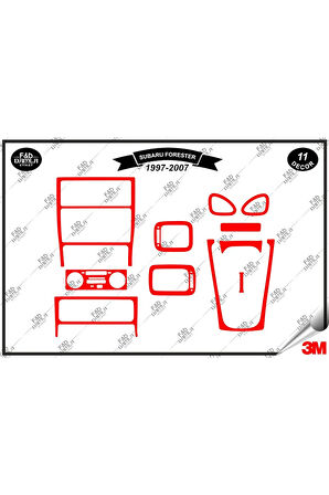 Subaru Forester 1997-2007 Torpido Konsol Trim Göğüs Maun Kaplama Set 11 Parça Kırmızı