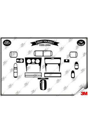 Seat Toledo 1999-2004 Torpido Konsol Trim Göğüs Maun Kaplama Set 14 Parça Siyah