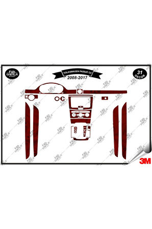 Volkswagen Passat CC 2008-2017 Torpido Konsol Trim Göğüs Maun Kaplama Set 31 Parça Maun