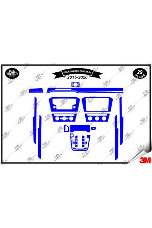 Volkswagen Passat B8 2015-2020 Torpido Konsol Trim Göğüs Maun Kaplama Set 29 Parça Mavi