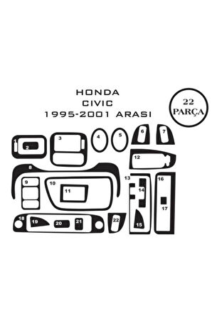 Honda Civic 6 96-00 22 Parça Konsol Maun Kaplama Renk-siyah