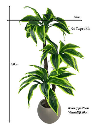 Yapay Ağaç Yukka Sarı Şeritli Draceena Ağacı Mokka Kahve Küre Saksıda 120*50cm 54 Yapraklı