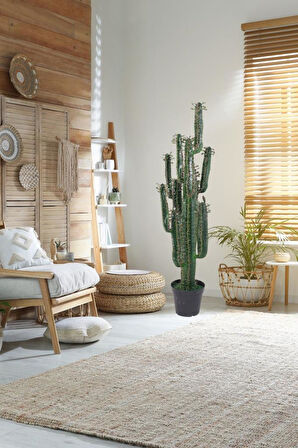 Yapay Çiçek Kaktüs Ağacı Siyah Saksıda 145*37cm 10 Kollu