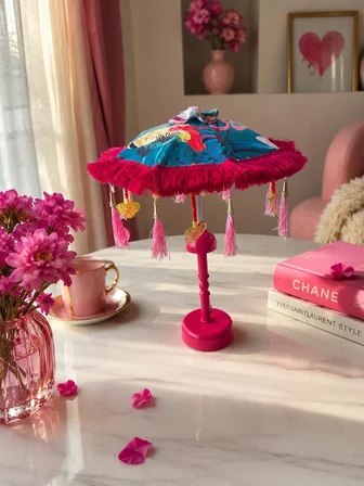 Missidea Vibrant Nature Desenli Aydınlatmalı Dekoratif Bali Şemsiye Pembe 30 cm