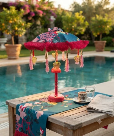 Missidea Vibrant Nature Desenli Aydınlatmalı Dekoratif Bali Şemsiye Pembe 30 cm