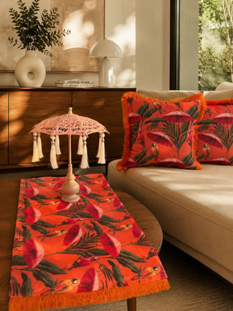 Missidea Flamingo Tropical El Yapımı Ledsiz  Bali Şemsiyesi Seti (Ledsiz Şemsiye+Runner ve 2'li Kırlent Kılıfı)