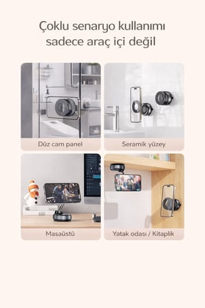 Vakumlu Manyetik Araç İçi Telefon Tutucu | Düz Yüzeylere Uygun, 360° Döner, Güçlü Mıknatıslı
